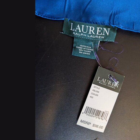 Ralph Lauren 2-Scarf Silk Set: Royal Blue + Champagne | 42” Square | New - Picture 10 of 10